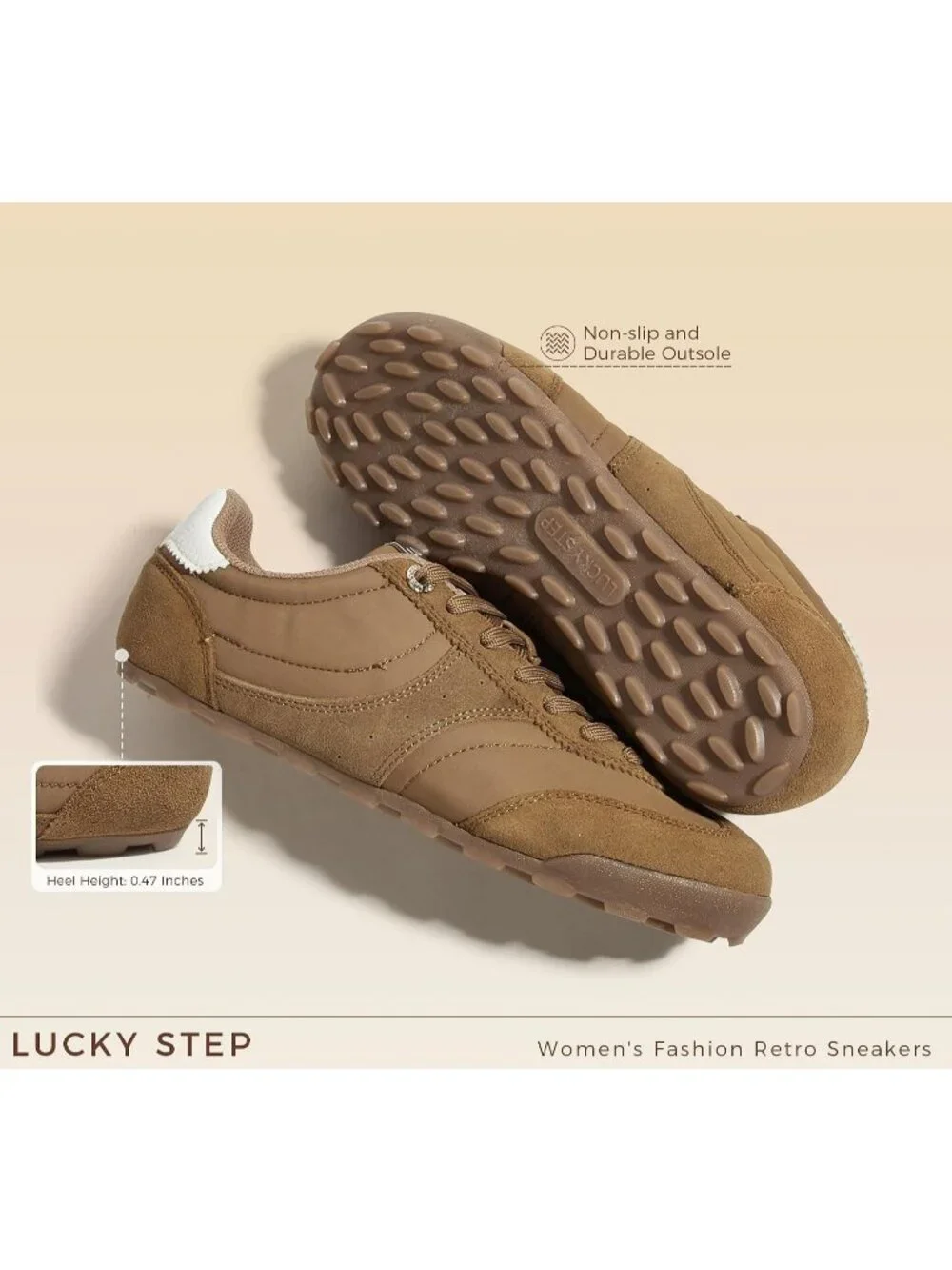 Women's Tan Retro Fashion Lightweight Non Slip Thin Sole Comfortable Sneakers